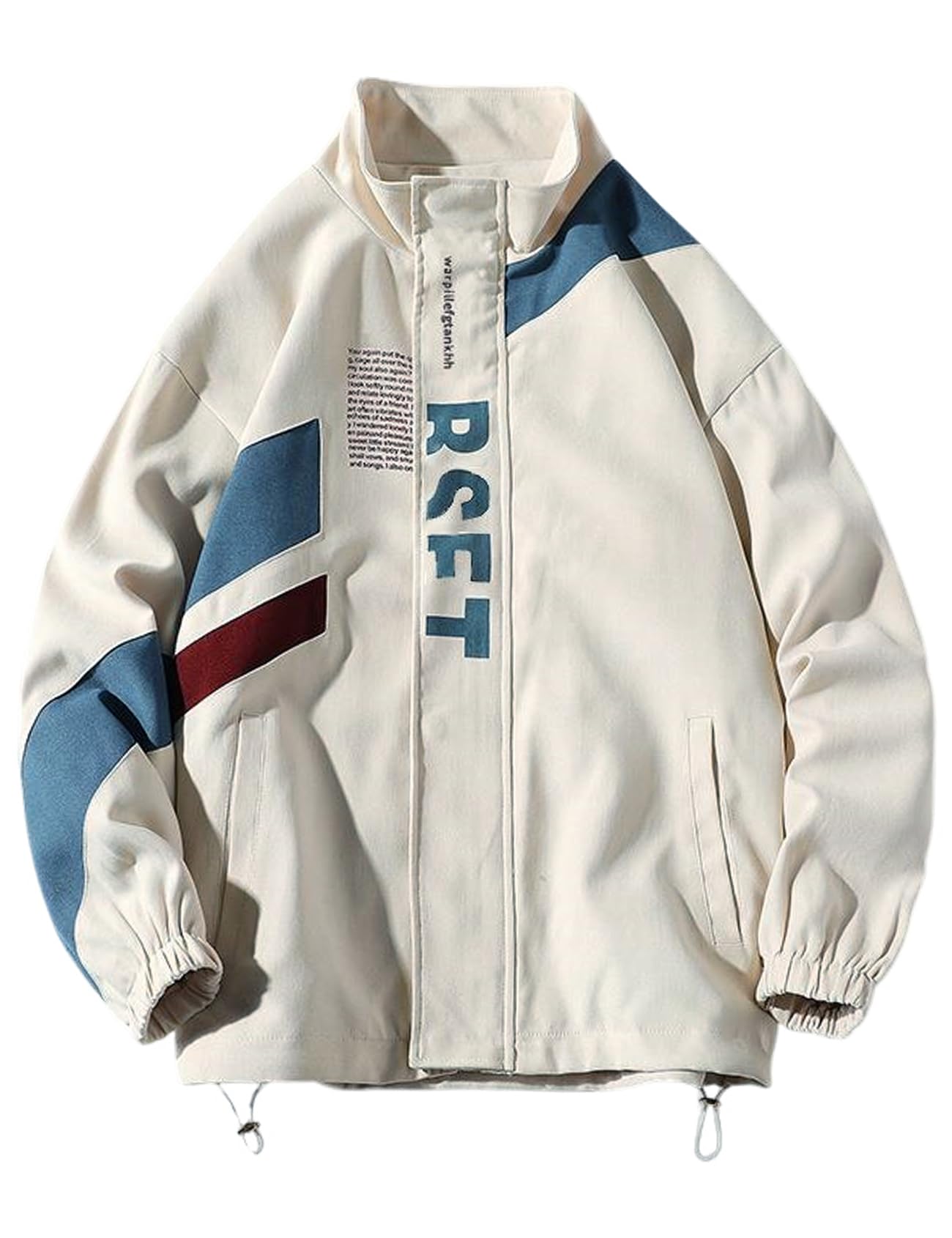 Yimoon Mens Varsity Jacket Vintage Letter Print Motorcycle Jacket Oversized Patchwork Unisex Streetwear(Beige-S)