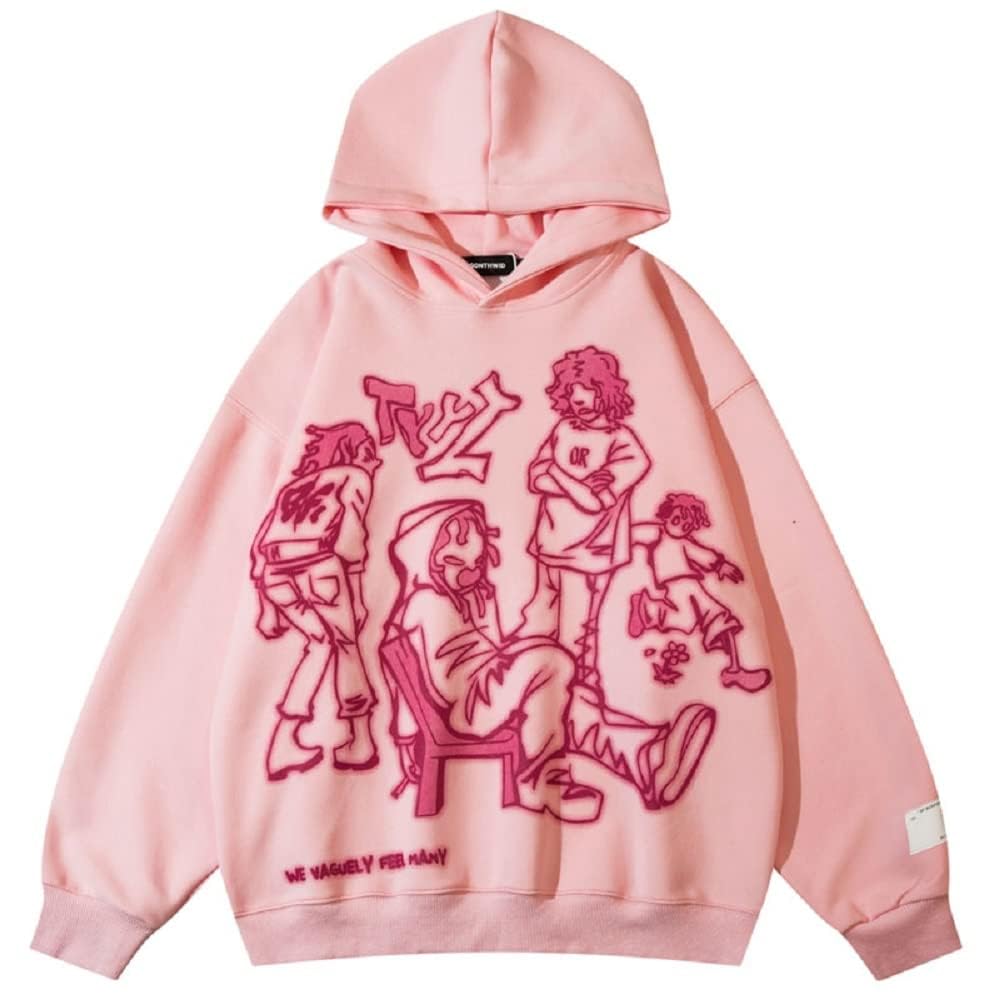 MAEHARRT Women Y2K Oversized Fashion Carton Hoodie Pullover Crewneck Sweatshirts Streetwear Casual Jacket Pink