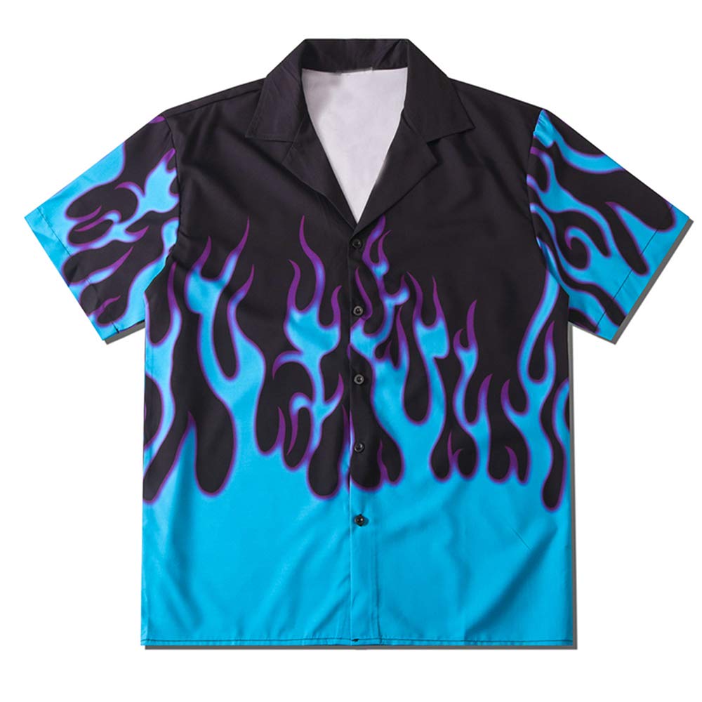 YEMOCILE Button Down Flame Shirt for Men Women Oversized Short Sleeve T-Shirt