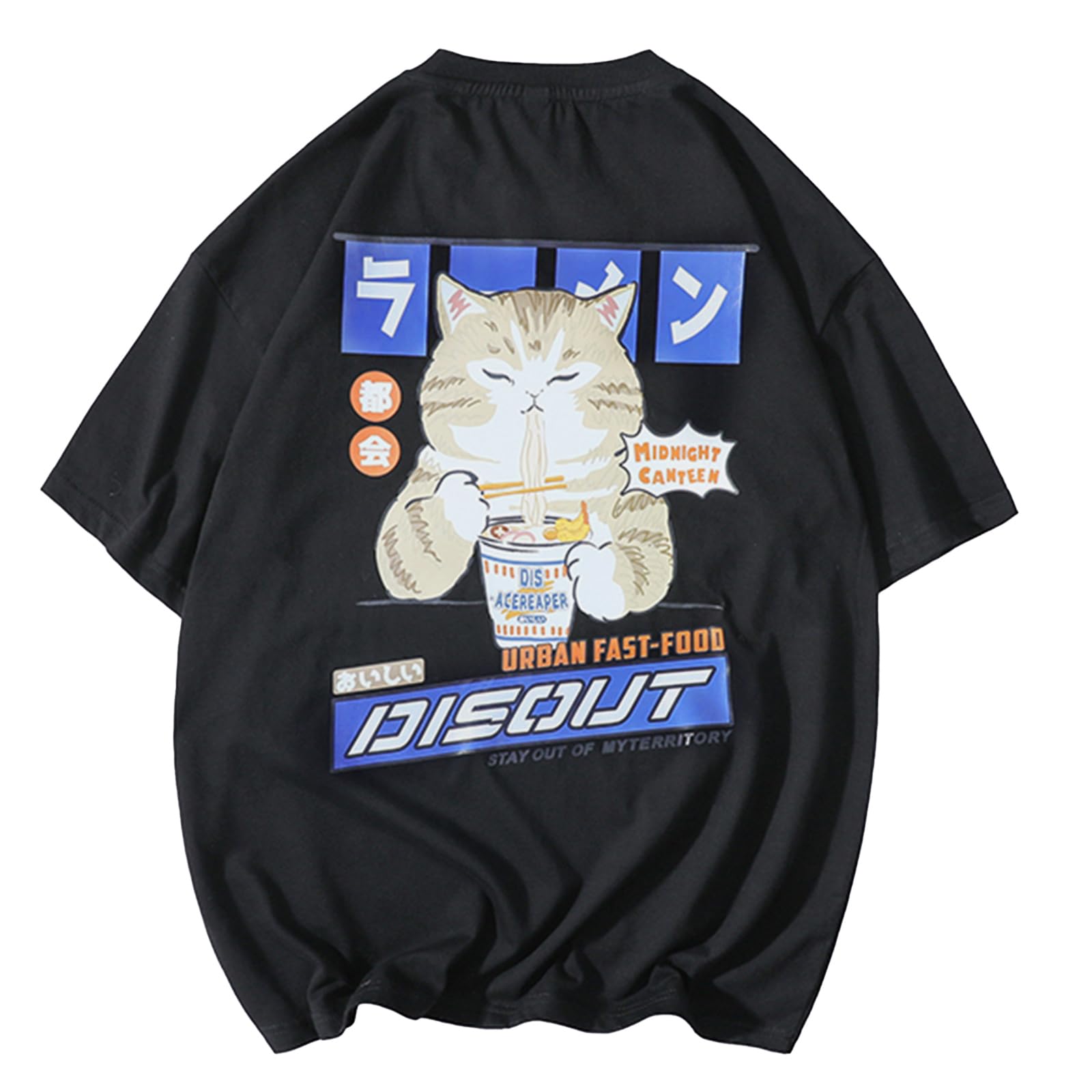 Aelfric Eden Mens Oversized Ramen Cat Graphic Tees Streetwear Casual Summer Tops T-Shirt Unisex