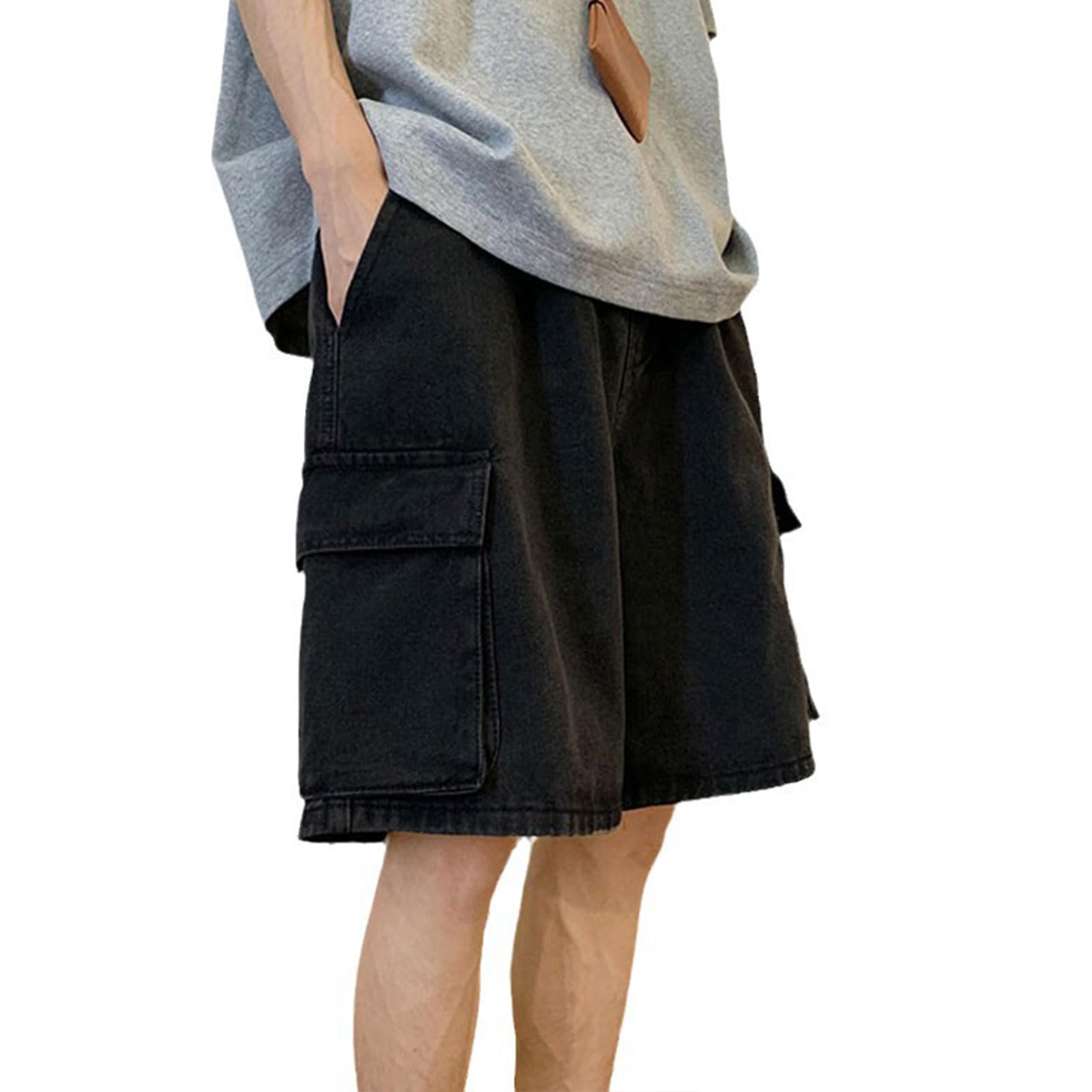 FCOOLYEET Mens Baggy Jean Shorts Y2k Hip Hop Cargo Pants Jorts Loose Fit Denim Shorts Streetwear