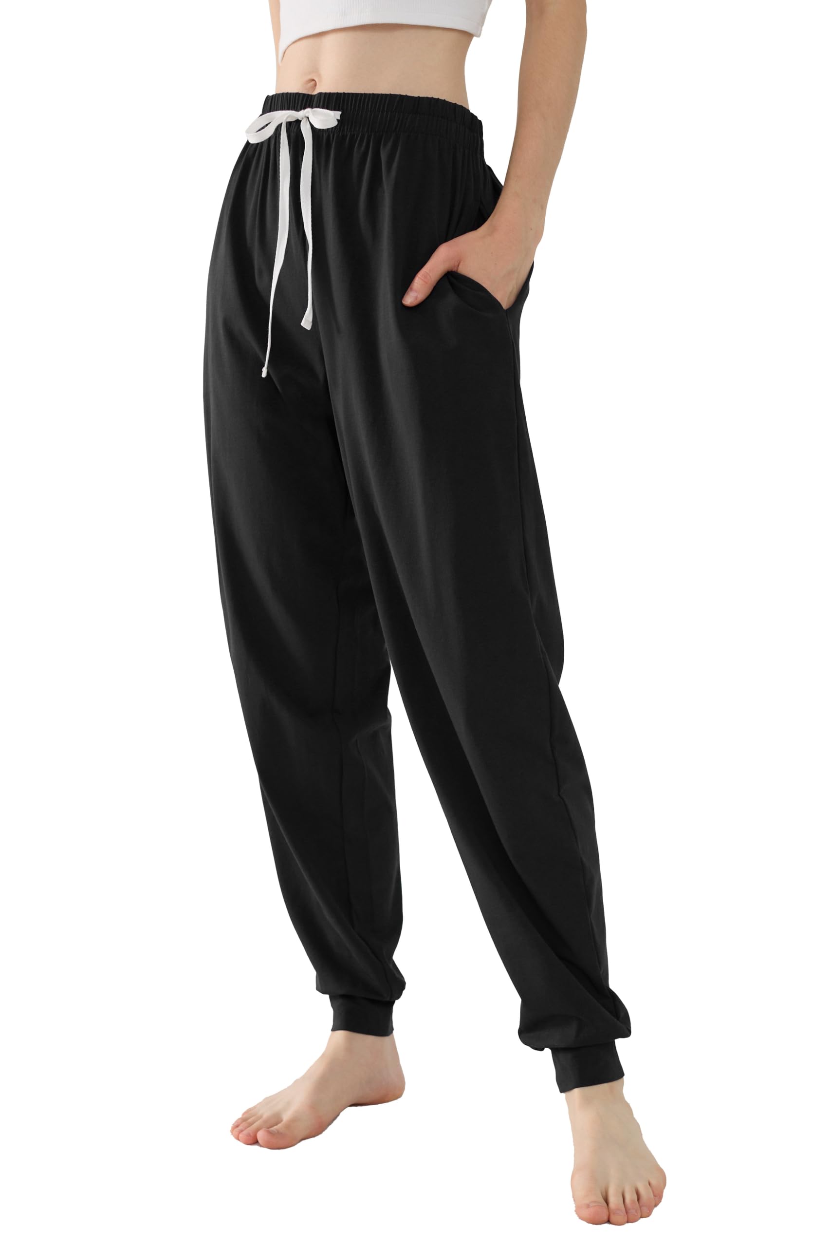 Womens Joggers Pants Drawstring Running Sweatpants with Pockets(BlackSmall)