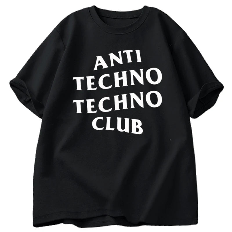 Funny Anti Techno Club Graphic Oversized T-Shirt