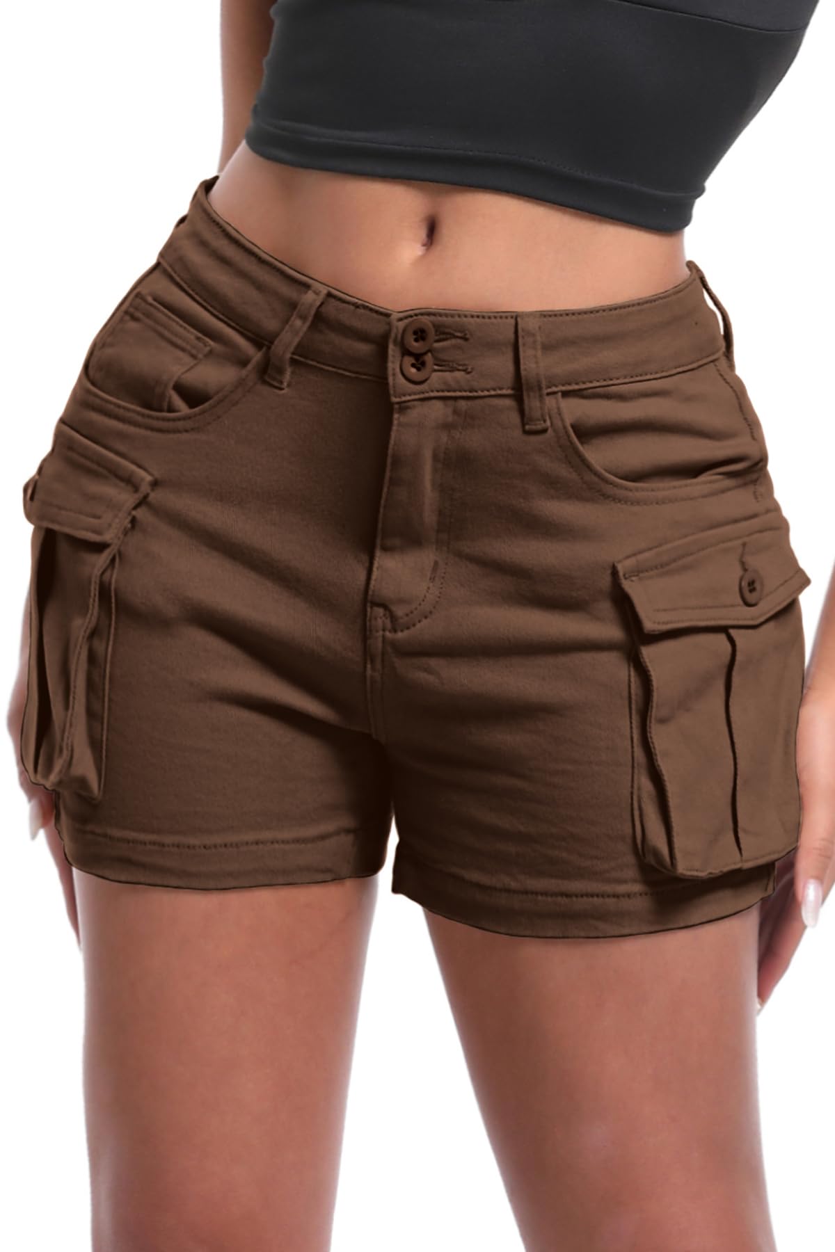 ELLEVEN Womens Cargo Shorts with Pockets Cargo Shorts for Women Cargo Shorts Women Women’s Cargo Shorts Short Shorts Cargo Shorts Y2K Womens Summer Shorts Brown Large