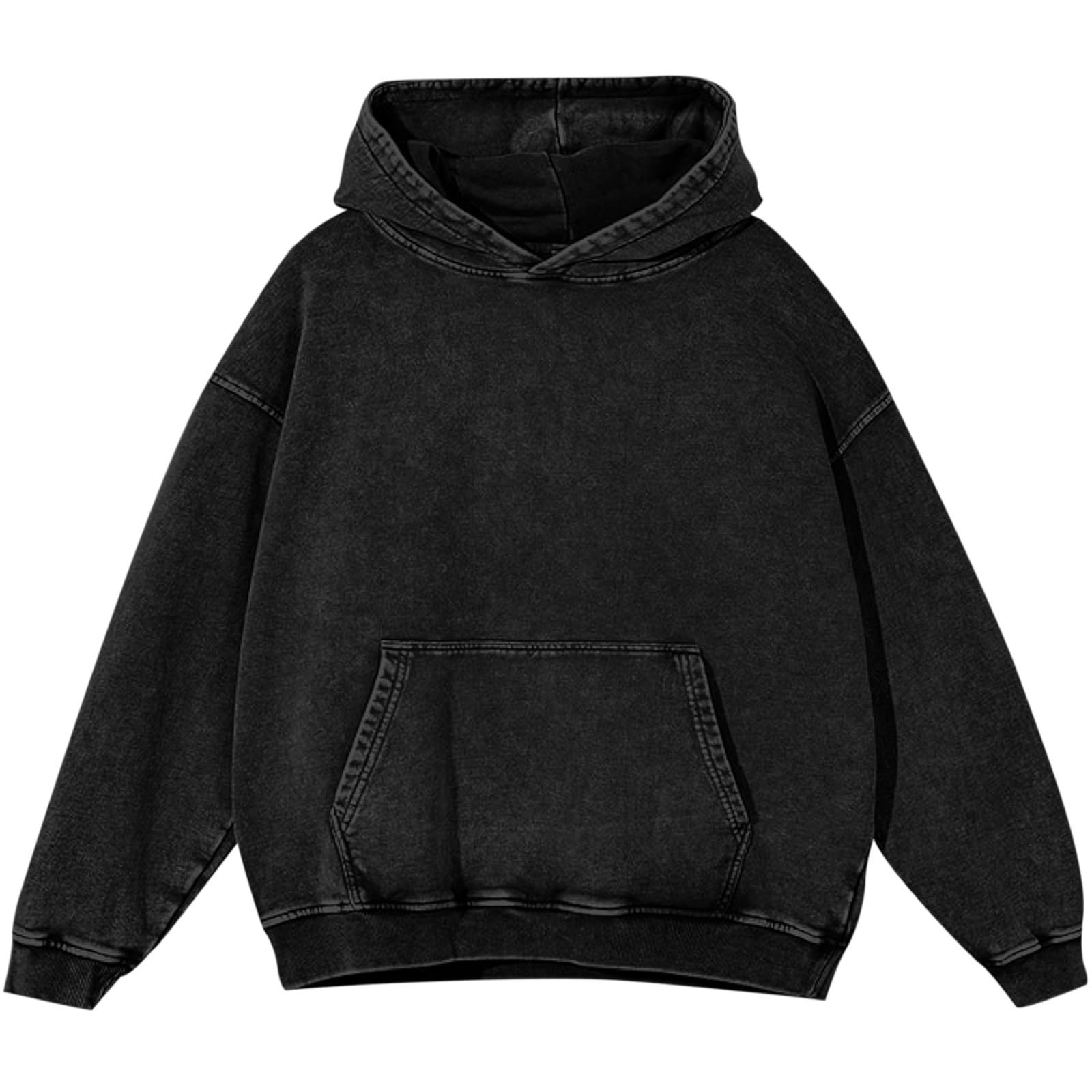 BINTEHGS Mens Oversized Hoodie Vintage Acid Wash Hoodie Baggy Cotton Hooded Sweatshirts Unisex Distressed Pullover Streetwear(BlackS)