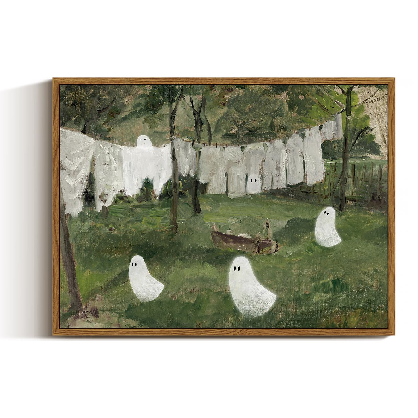 VIYYIEA Framed Canvas Wall Art Home Decor Halloween Decorations Wall Art Prints Halloween Gothic Posters Aesthetic Ghost Decor Oil Painting Landscape Wall Pictures Living Room Bathroom Decor 12x16in