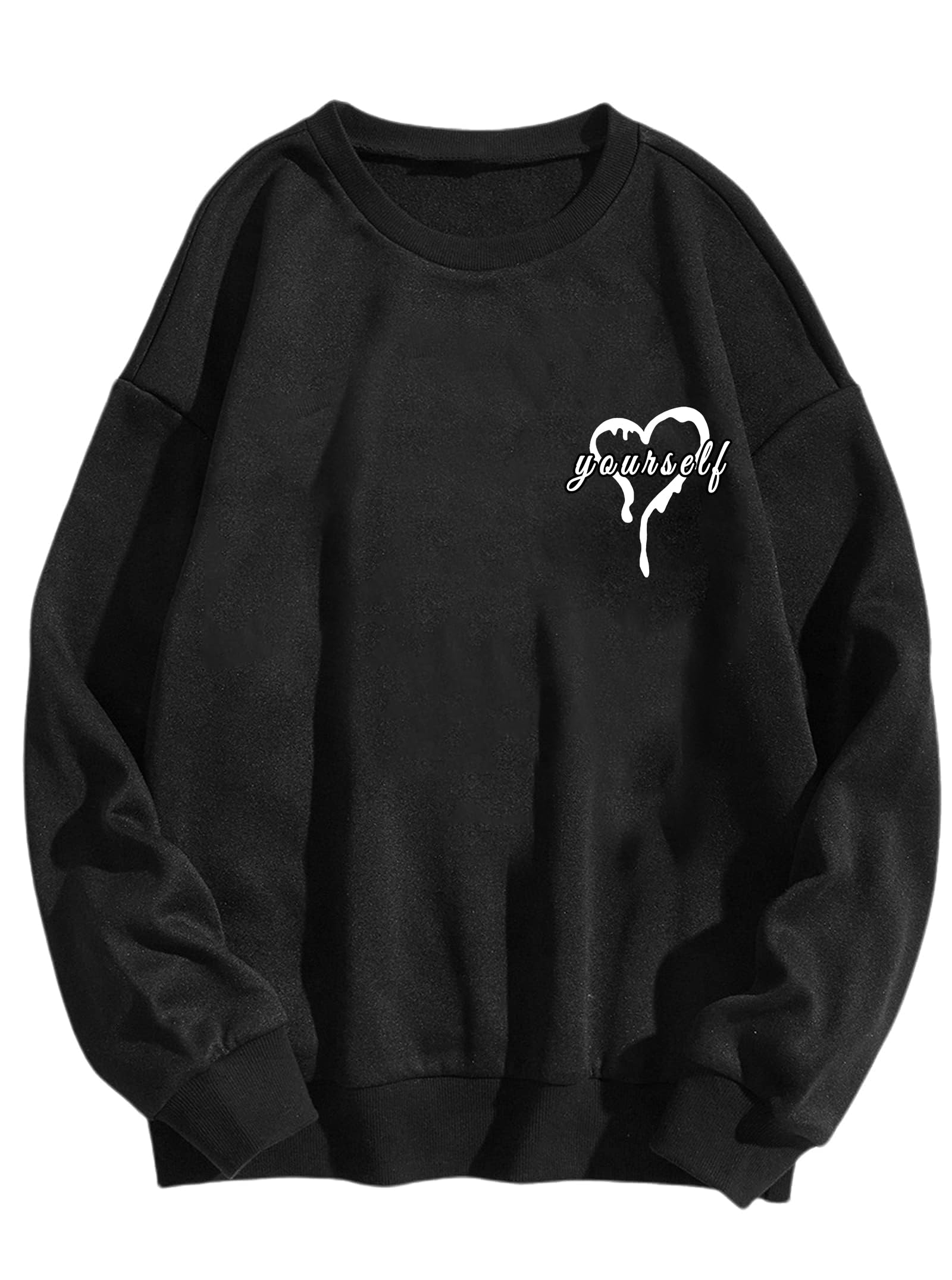Avanova Women Oversized Yourself Graphic Sweatshirt Crewneck Long Sleeve Pullover Shirts Black J Large