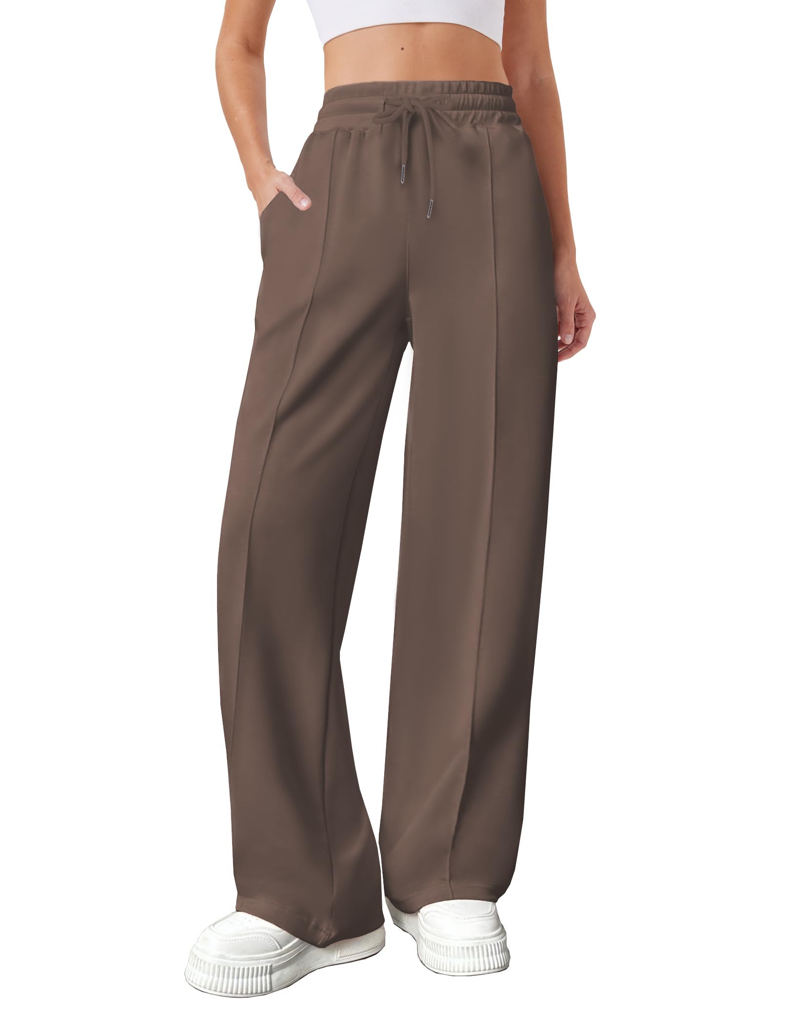JEKAOYI Womens Wide Leg Sweatpants Casual Loose Solid Pants Comfy Lounge Joggers Baggy Sweatpants Coffee
