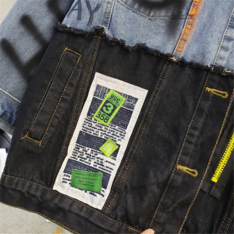 Women's Spliced Graffiti Print Denim Jacket for Streetwear