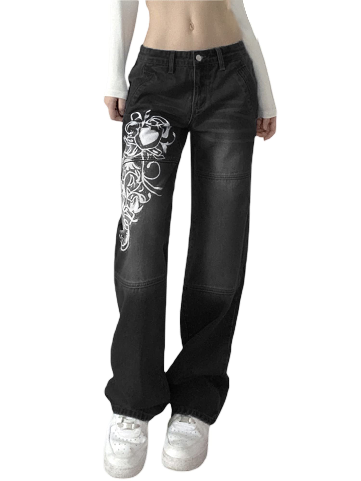 Womens Baggy Denim Pants High Waisted Y2K Wide Leg Oversized Plus Size Boyfriend Cargo Jeans Streetwear Trousers