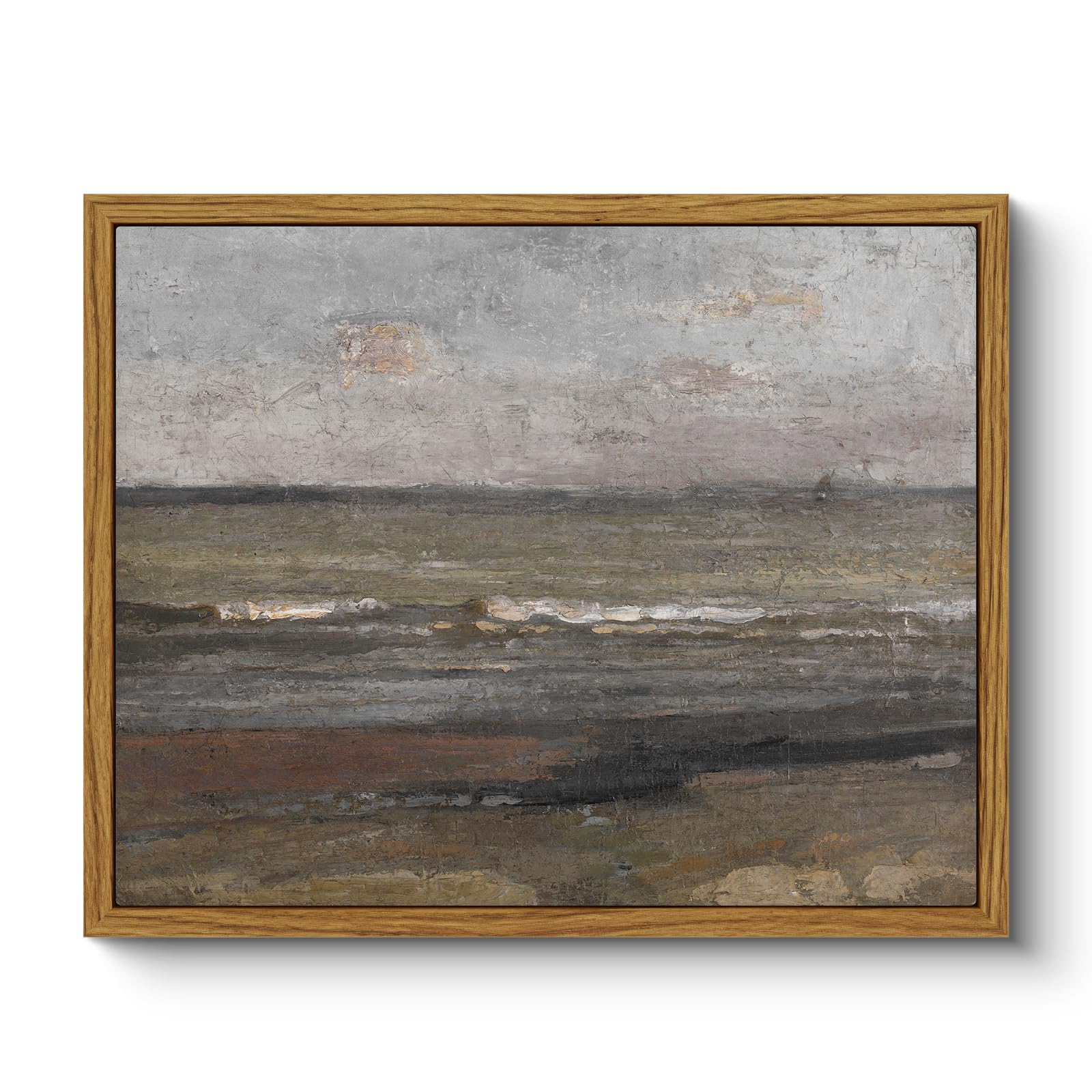 ARPEOTCY Vintage Framed Canvas Wall Decor Minimal Abstract Grey Seascape Landscape Pictures Wall Art for Living Room Oil Paintings for Bathroom Bedroom Office Desktop Shelf Decor 8x10 inch