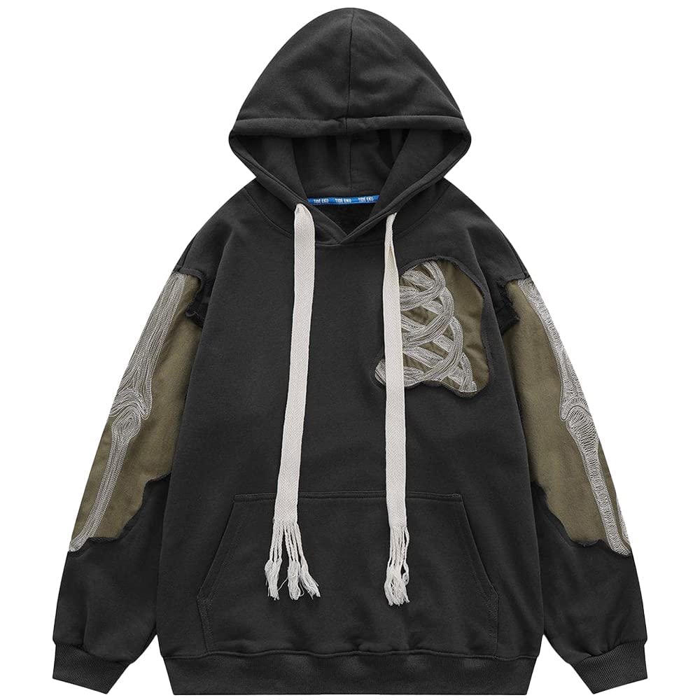 COOLMONAR Mens Vintage Oversized Embroidery y2k Hoodie Streetwear Zip-Up Hoodies Sweatshirt Casual Hooded